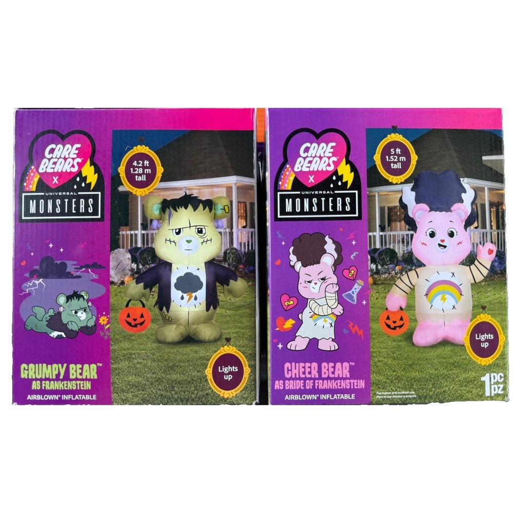 Care Bears x Monsters Grumpy BEAR FRANKENSTEIN & CHEER BEAR BRIDE SET‎ OF 2 NEW!